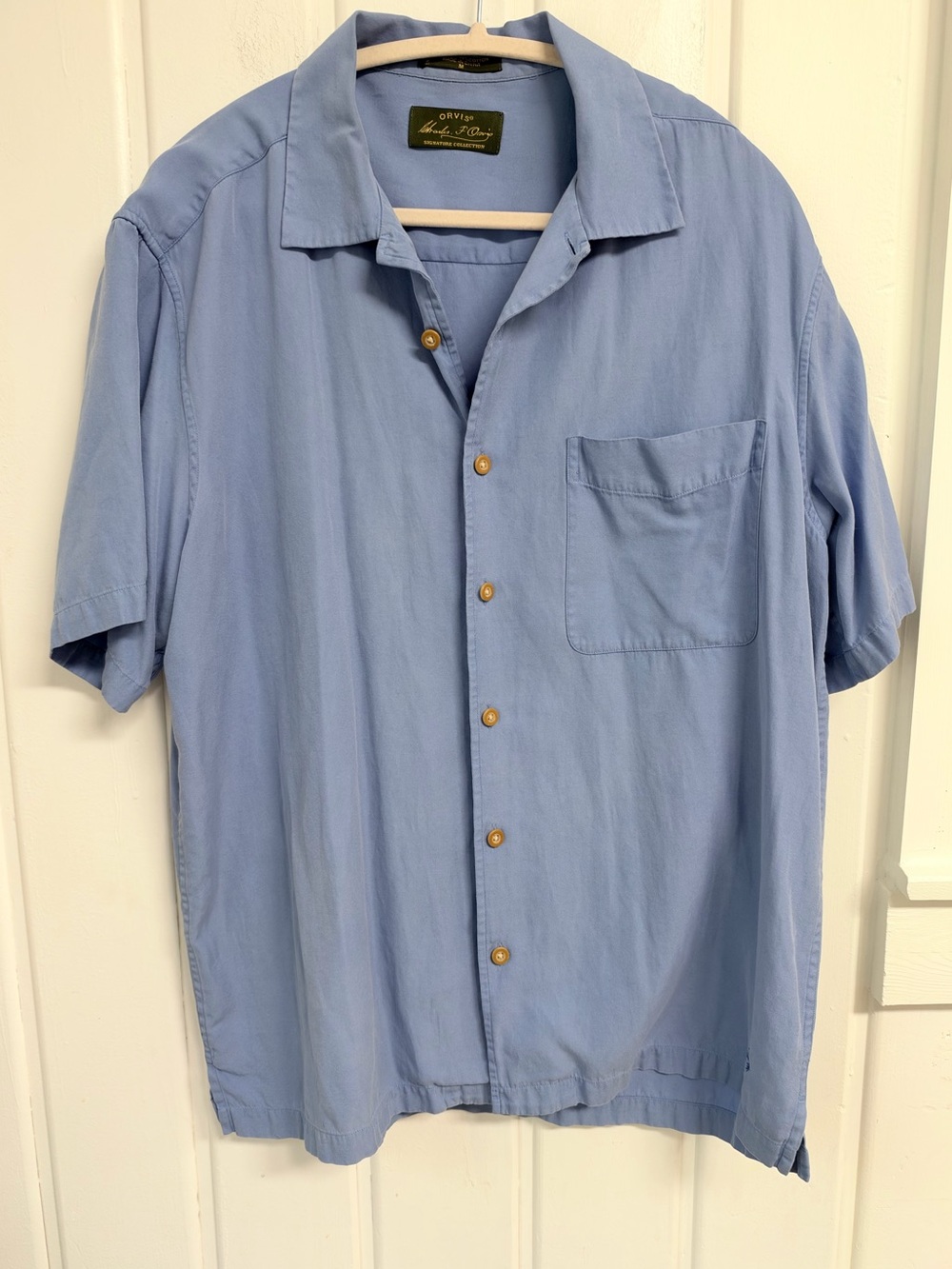 Orvis Signature Collection 70% Silk Blue Short Sleeve Button Up Shirt M
